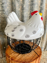 Farmhouse Hen Ceramic & Wire Egg Basket